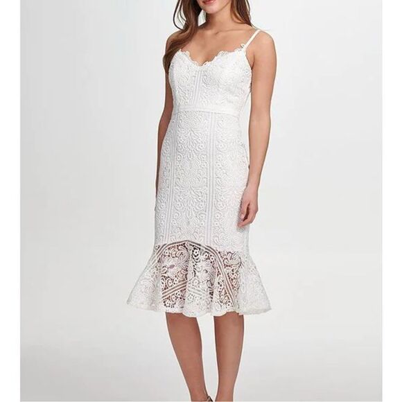 Guess Women's Dresses Guess Floral Lace Trumpet Dress flounce hem size 6 - Picture 1 of 9